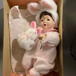 Vintage 1991 Brinn’s Porcelain baby doll dressed as a bunny.